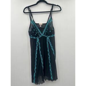 Cacique 18/20 Sheer Babydoll Chemise Black Blue Lace Lingerie Plus Size